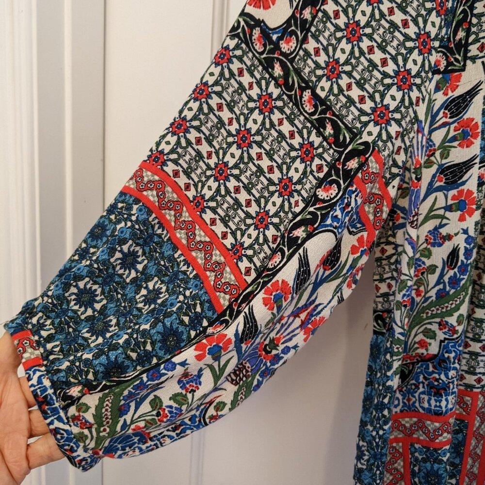 Jones & Co Womens 1X Top LS Colorful Geometric Print Hippy Y2K Festival Flowy - Picture 3 of 10